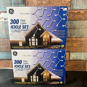 Vintage - 2/ GE 300 Clear  Icicle Lights‎ Set 19.2ft Indoor Outdoor Merry Midget